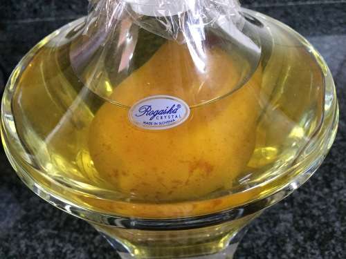 Slovenian pear in brandy in Rogaska Crystal bottle with stopper